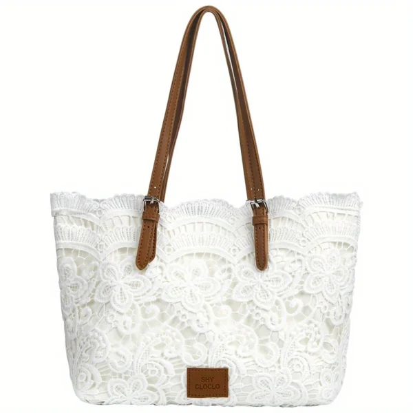 Ladies' handbag, single-shoulder bag, tote bag - Elegant lace design, foldable and lightweight, 16-inch adjustable shoulder strap, snap closure, polyester lining, wristband design - suitable for work, travel, shopping, as a gift for mom/wife/woman