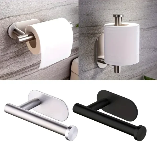 Stainless steel self-adhesive toilet paper rack - Modern wall-mounted bathroom tissue rack, shower towel rod accessory, toilet paper rack
