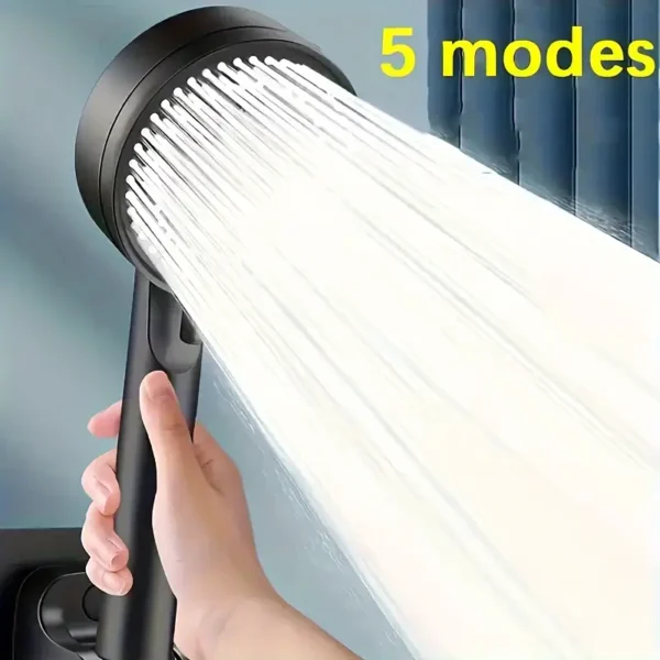 A high-pressure multi-functional shower head, featuring 5 spray modes including rain and massage, an easy-to-install universal bathroom shower head, high-performance unscented shower accessory, no battery or power supply required.