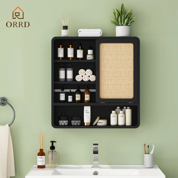 ORRD wall bathroom cabinet with linen sliding door, wooden medicine cabinet with adjustable shelves, suitable for bathrooms, living rooms and kitchens, easy to assemble